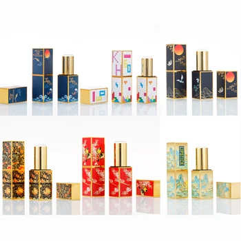 

10pcs Empty Lipstick Tube 12.1mm Chinese Style 3D Embossed Magnetic Buckle Lip Balm Tube Square Empty Refillable Bottles