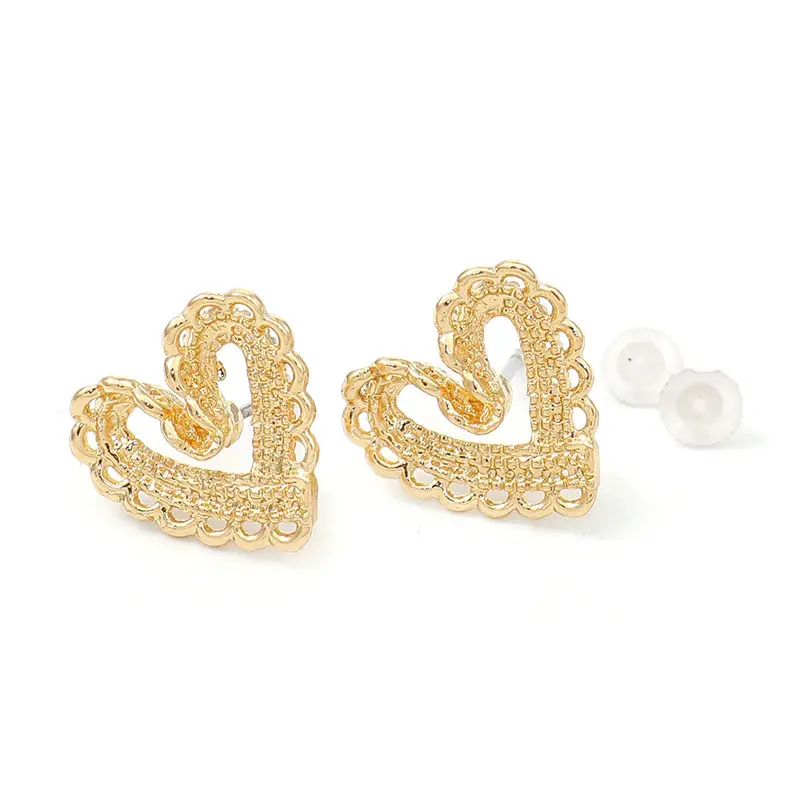 

Doreen Box Fashion Heart Shape Zinc Alloy Ear Post Stud Earrings Findings Golden Color For Women Elegant Jewelry,10 PCs