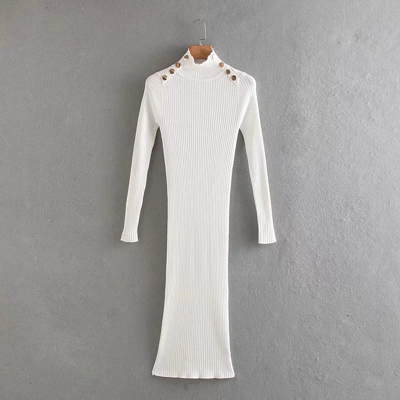 

White women vintage knitted dress 2020 ladies fashion slim dresses female long sleeve bomb knitwear girls chic vestido feminine