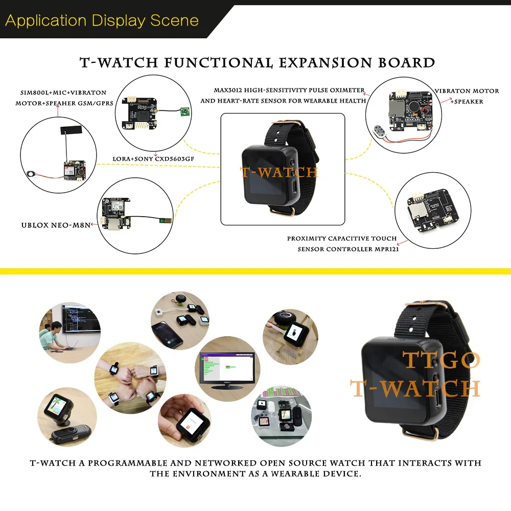 ESP32 Lora Development Kit с сенсорным экраном ESP8266 T-Watch ESP32 программируемые носимые для воздействия на окружающую среду WiFi Bluetooth