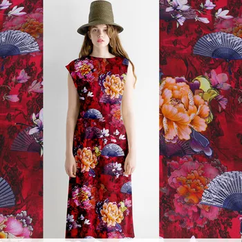

Drape stretch silk satin fabric meter digital printing dress pajamas fabric soft chinese silk fabric wholesale silk cloth