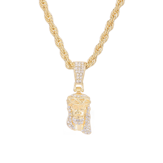 Christ Piece Head Face Pendant For Men Iced Out Shining Crystal Charm Necklace With Chain Hip Hop Jewelry