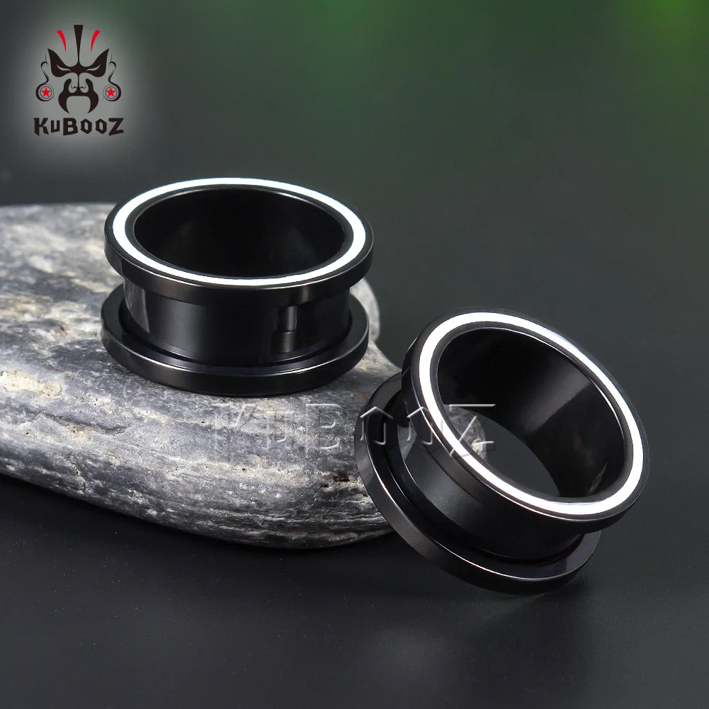 Ear Plugs Piercing Tunnels Stainless Steel Pulley White Line Screw Extenders Stretchers Fashion Body Jewelry Earring KUBOOZ 2PCS piercing jewelry,body piercing jewelry,body jewelry,ear piercing jewelry,body piercing earrings,metal jewelry