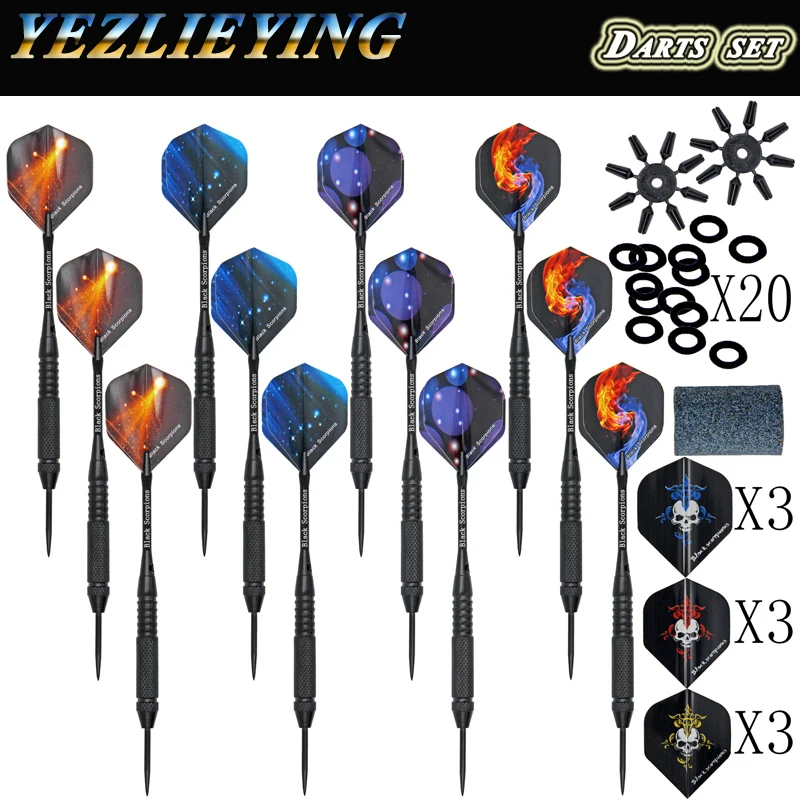 

12PCS/Set 23.5g Professional Steel Tip Dartboard Black Glaze Iron Material with Darts Accessories Darts flights Set