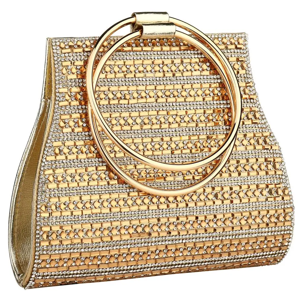 Женская вечерняя мини сумка YYW золотистая Сумка клатч с круглой ручкой свадебная