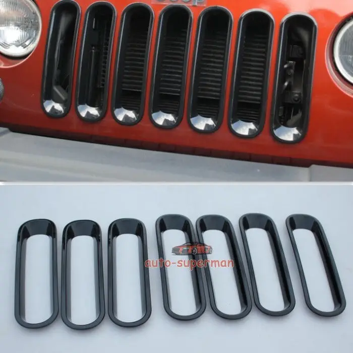 7 шт. черная облицовочная решетка отверстие Гриль Крышка вставка для Jeep JK Wrangler 07-17