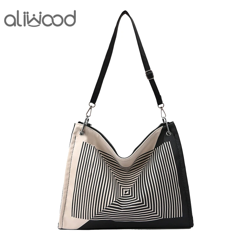 

aliwood Fashion Geometry Women Shoulder Bag Casual Canvas Ladies Large Capacity Pockets Crossbody Bags Designer Handbag Bolsas