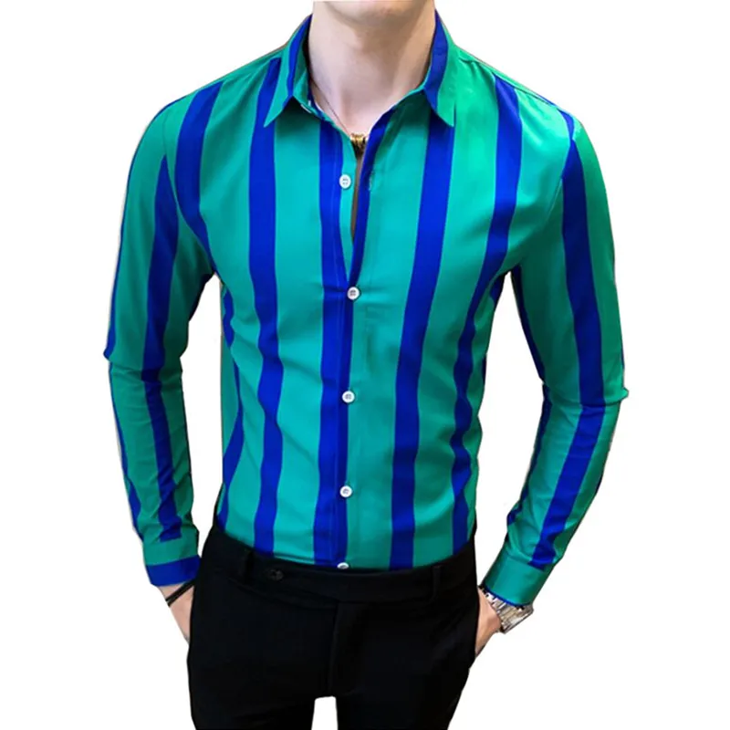 

Men's Striped Shirt Business Casual Shirts Long Sleeve Slim Fit Blouses 2023 Spring Tuxedo Social Dress