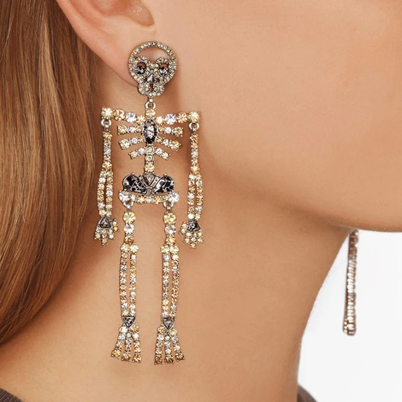 

Dvacaman 2019 Newest BA Unique Jack Sunny Doll Bones Crystal Long Drop Dangle Earrings for Women Fashion Jewelry Halloween Party