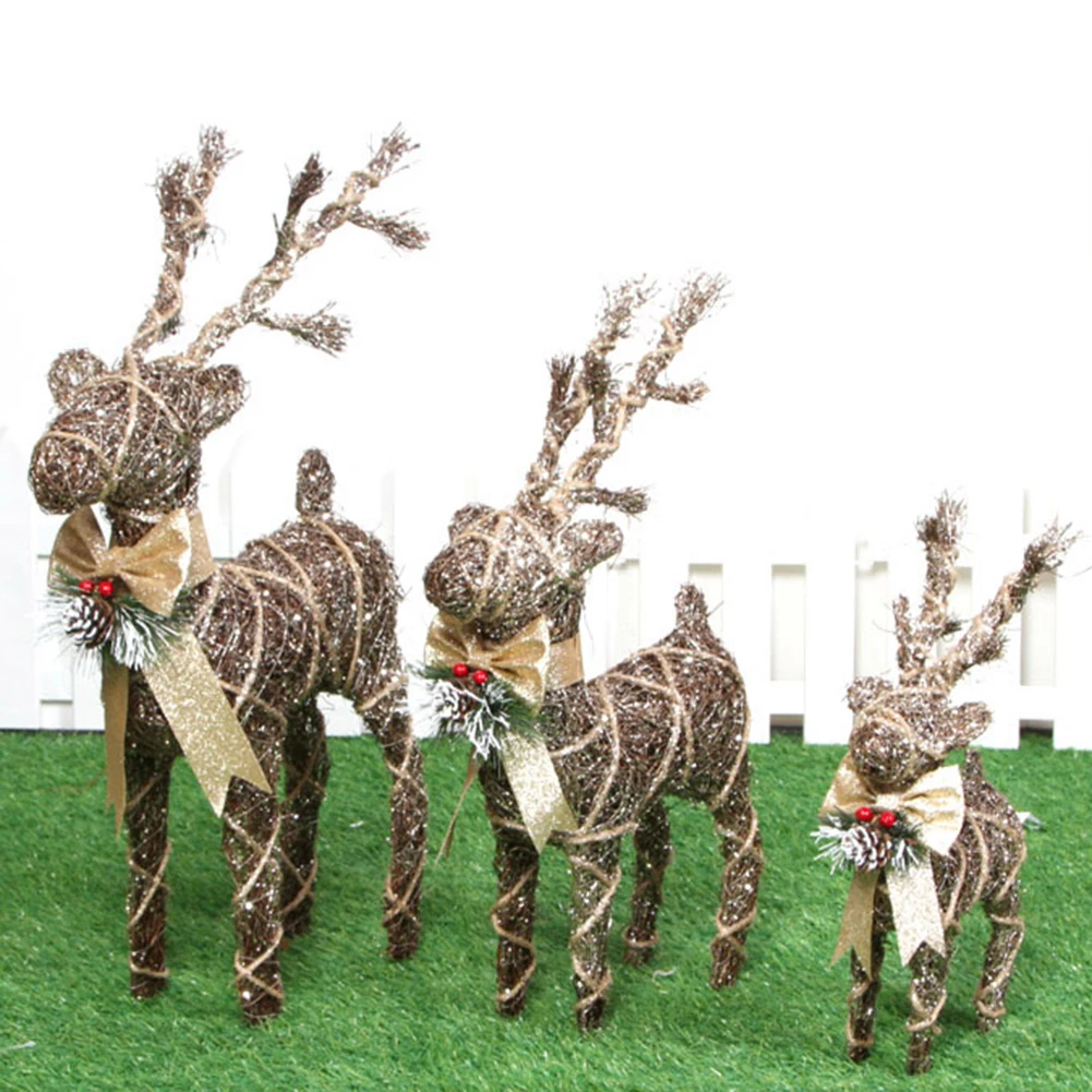 3 шт., рождественские уличные украшения из железной проволоки с оленем, пеньковые сосновые иглы, вечерние украшения с оленем, рождественские скульптуры, настольные украшения