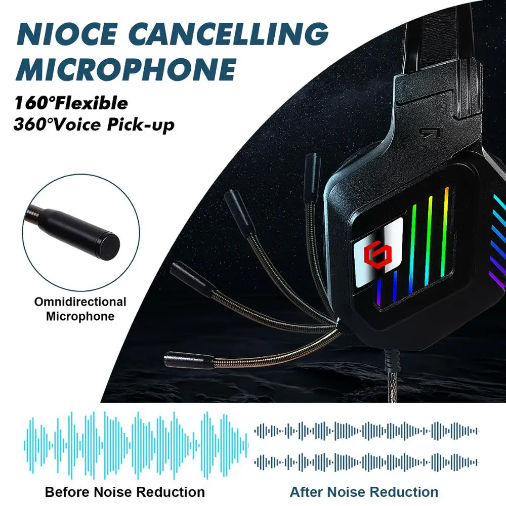 RGB Gaming Headset for PC Gamer PS4 XBOX ONE Professional Led Light Gaming Headphones Adjustable Bass Stereo Over Ear Wired
