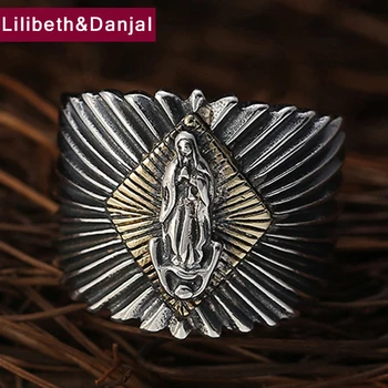 

Women Men Adjustable Ring Real 925 Sterling Silver Vintage Virgin Mary Opening Ring fine Jewelry bague femme argent 925 2019 R11