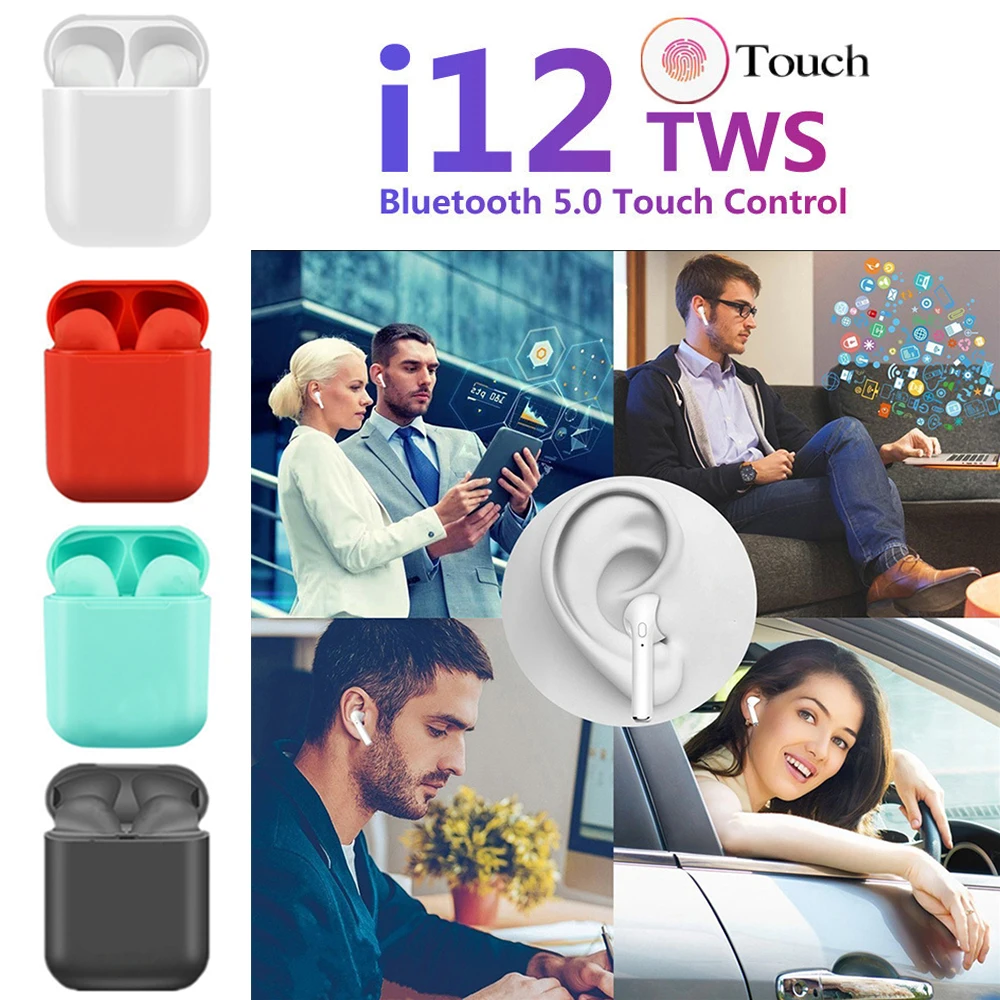 

I12 tws Matte Bluetooth Headset Wireless Earbuds Handsfree Business Headphones Sports Headphones Bluetooth Music Headphones Earb