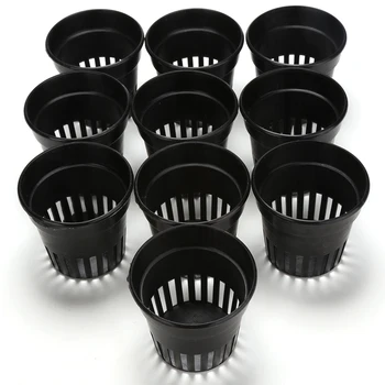 

10pcs/lot 3inch + Clone Collar White Insert Root Guard Hydroponic Flower Plant Green Grow Heavy Duty Black Mesh Pot Net Basket