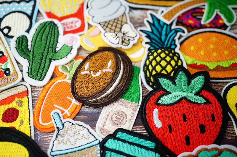 Watermelon Strawberry Pneapple Popcorn Sushi Patches Embroidery For T-Shirt Iron On Appliques Clothes Jeans Stickers Badges