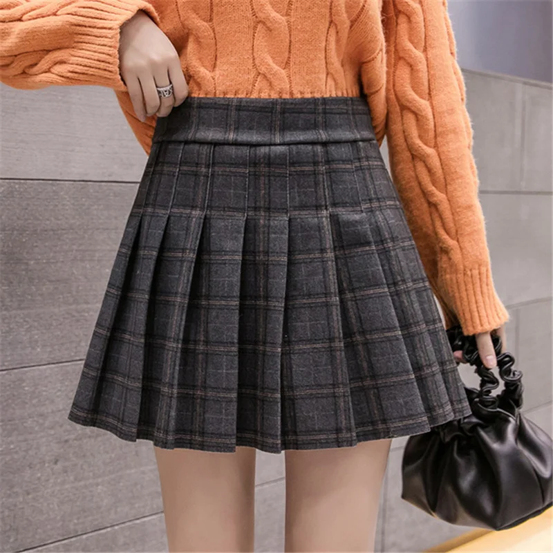 Gray plaid Осень-зима, Женская плиссированная юбка, Harajuku, консервативный стиль, клетчатая юбка, мини, милая японская школьная форма, для девушек, Jupe, кавайная юбка - Цвет: Gray plaid