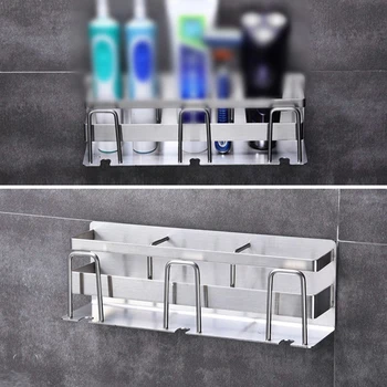 

Wall Mount Stainless Steel Toothbrush Holder Punch-free Bathroom Organizer Rack Toothbrush Organizer Hanging Set Storage