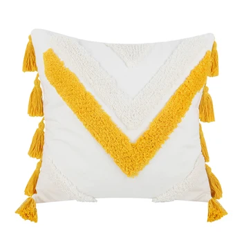 

Square Pillow Case Fringed Pillowcover Cotton Embroidered Pillowcase Decorative Sofa Throw Cushion Cover