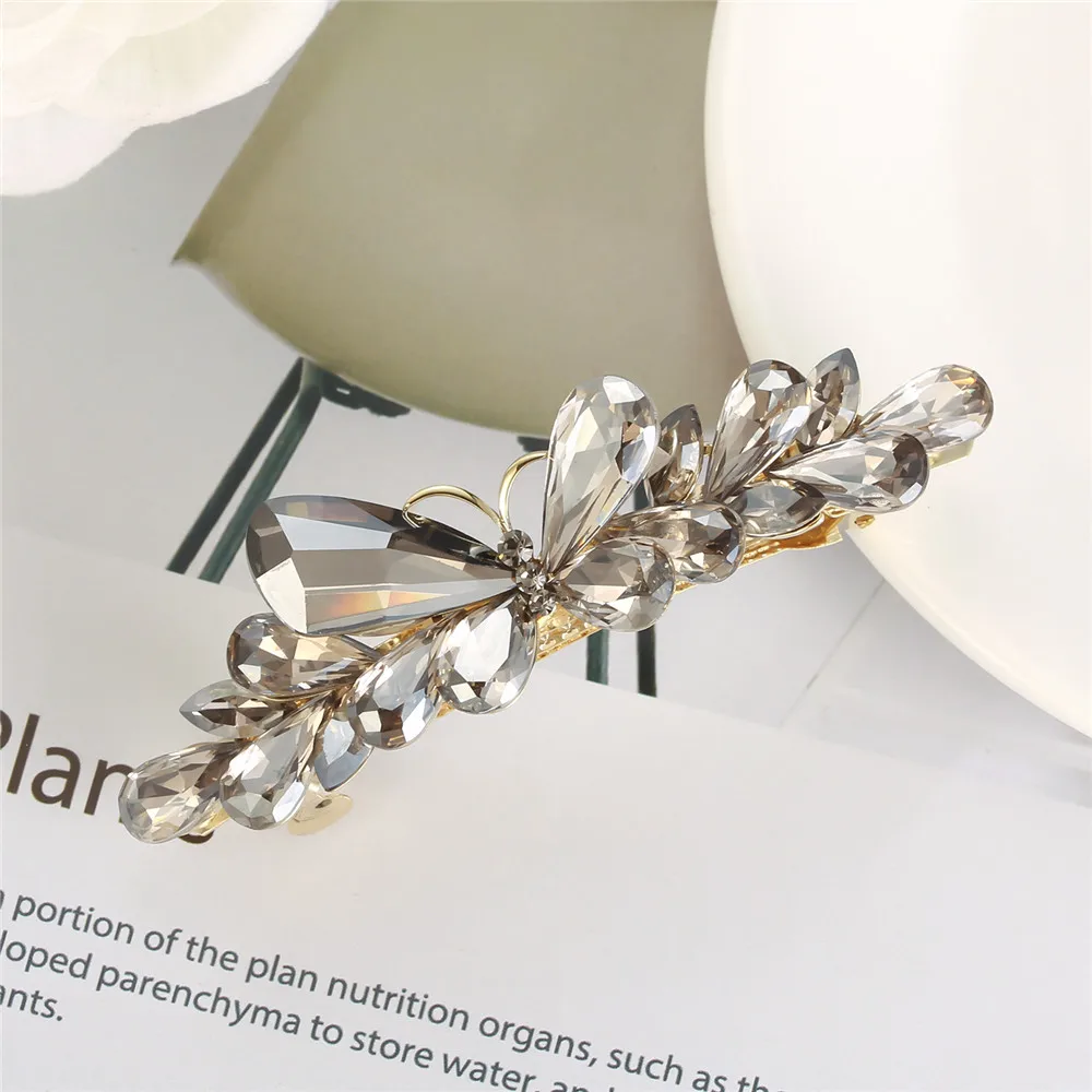 D193 gray crystal Top Grade Shining Full Crystal Rhinestone Hair Clip barrette For Women Hair Clips Ponytail Hair Claws Hair Accessories - Окраска металла: D193 gray crystal