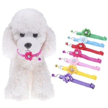 

Adjustable Soft Pet Collars With Flower and Bells Cute Dog Collar Pets Accessories Collars For Small Dogs Necklace Pets Leash