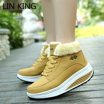

LIN KING Warm Swing Shoes Women Cotton-padded Winter Snow Boots Wedges Muffins Single Shoes Height Increase Platform Slim Boots