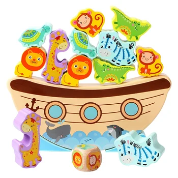 

Kids Wooden Building Blocks Biteable Paint Baby Stacking Balance Game Boat Wave Base Animal Children Baby Education Toy