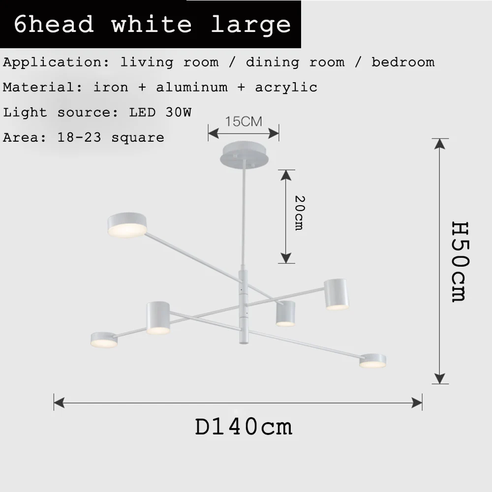 6head white large Современный простой модный черный золотой белый длинный Светодиодный Потолочный подвесной светильник люстра лампа кухня гостиная Лофт спальня зал - Цвет абажура: 6head white large