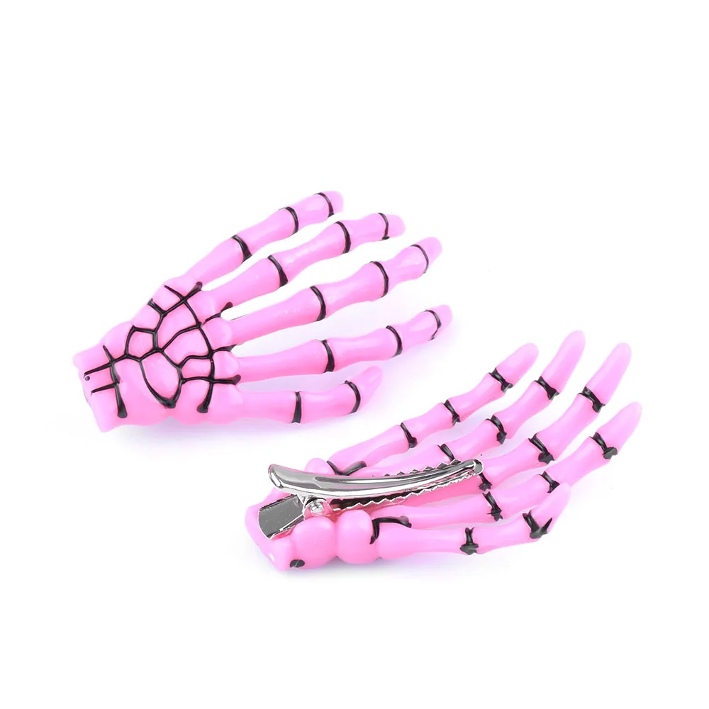 2 шт дизайн Harajuku рука скелета с черепом заколка для волос для женщин модные аксессуары для волос заколка-краб на Хэллоуин Вечерние - Цвет: pink
