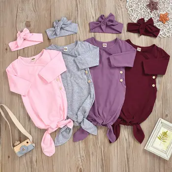 

2Pcs Newborn Baby Cotton Sleeping Bags Clothes Casual Solid Button Swaddle Sleepsuit Toddler Infant Baby Blanket+Headwear