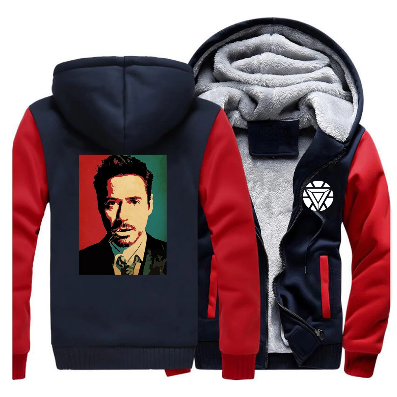 Tony Stark, куртка Железного человека, худи, сохраняющая тепло, зимняя, горячая Распродажа, мужская толстовка с капюшоном, модная, Мстители, топ, уличная одежда, утепленная одежда - Цвет: Red Dark Blue