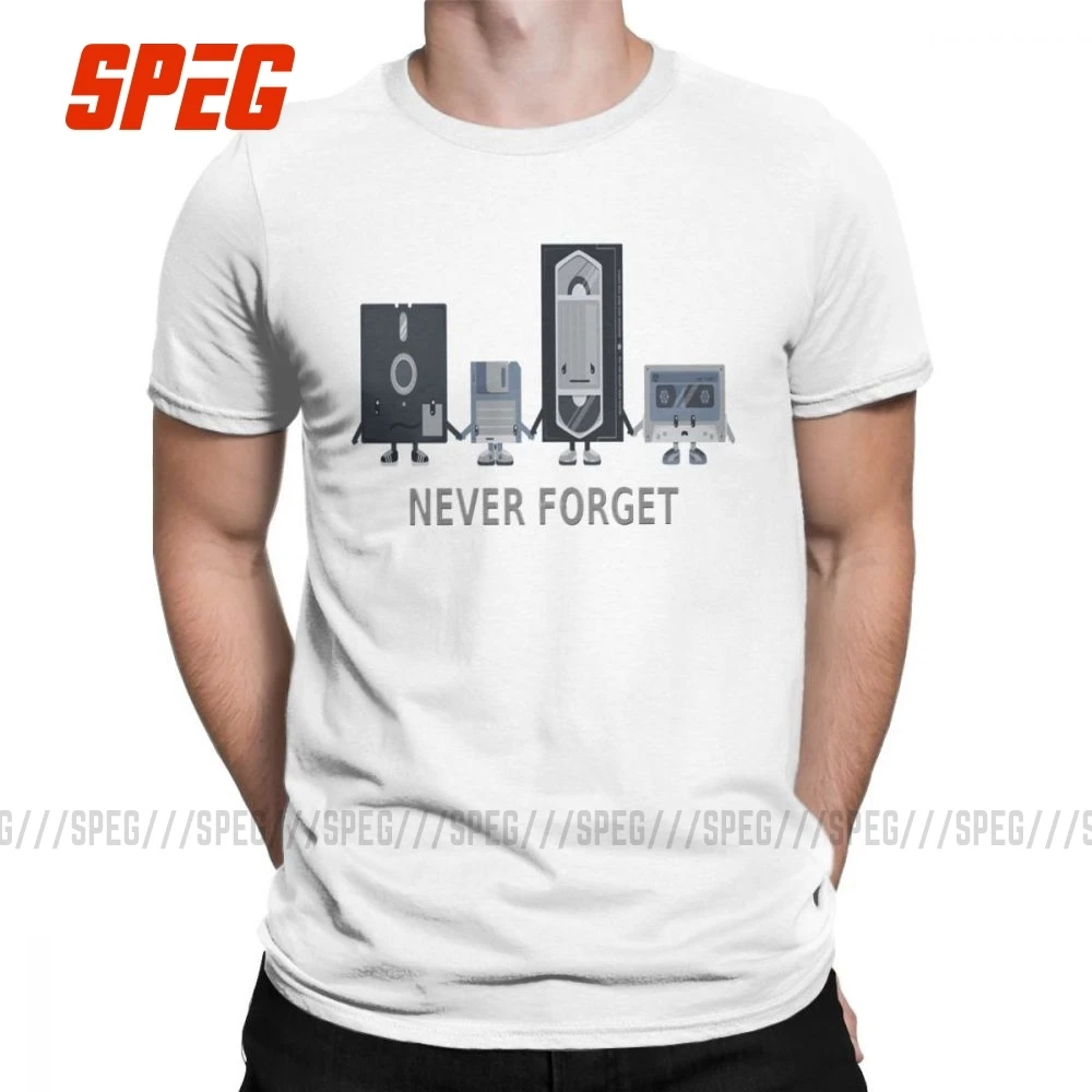 Never Forget Man T Shirts Vintage Cotton Short Sleeve Tees O Neck Cassette Video Tape Floppy Disc Disk 90s 80s 70s T-shirt Tops |