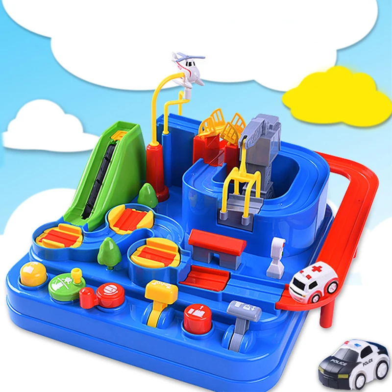 

Douyin Celebrity Style Car Adventure Multi-functional Checkpoints Cartoon Rail Car Educational Manual Manipulator Inertia Toy