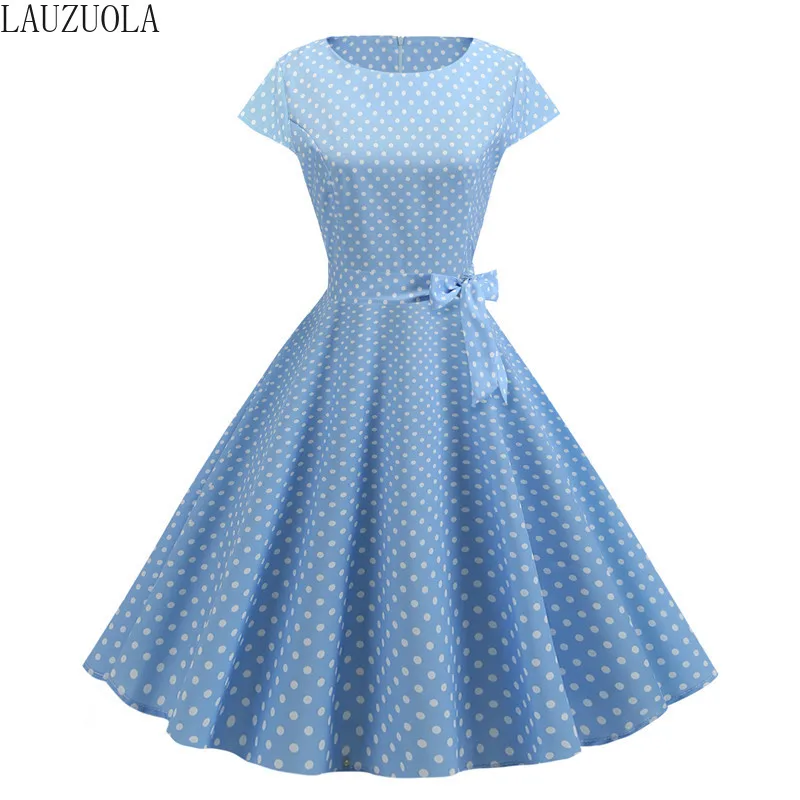 

LAUZUOLA Women Summer Dresses 2019 Robe Vintage 1950s 60s Pin Up Swing Party Work Wear Rockabilly Dress White Polka Dot Vestidos