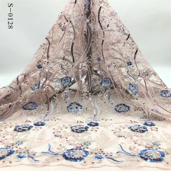 

5yards NEW African sequins Lace Fabric 2020 embroidery Nigerian Net Tulle Lace Fabrics For Wedding