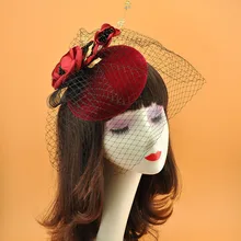 Свадебные Шапки бордовый bridcage вуаль для торжественного случая головной убор вечерние аксессуары для волос вечерние шляпа свадебные аксессуары