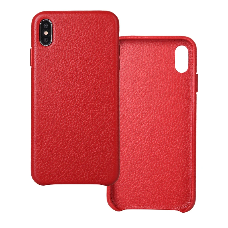 Роскошный чехол из натуральной кожи с текстурой личи для Apple iPhone X XS MAX XR, тонкий металлический чехол с кнопкой громкости - Цвет: Красный