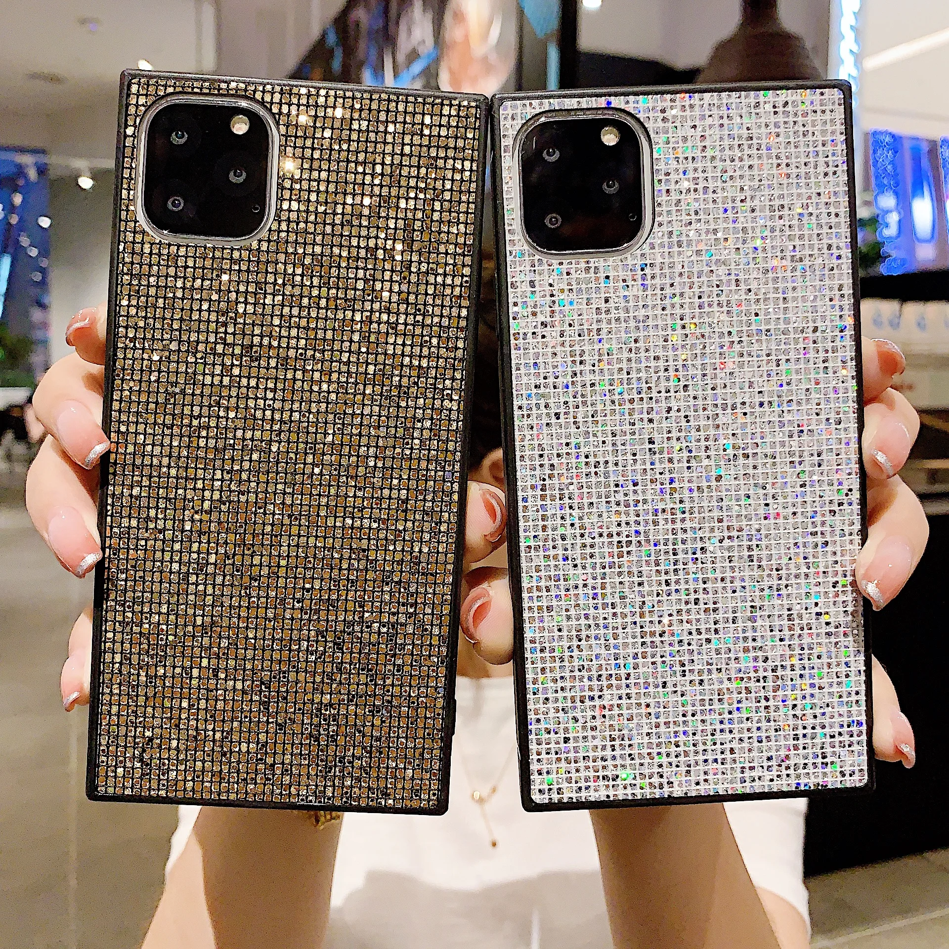 

Shining Glitter Square Case For iPhone 11 11 Pro 2019 Soft Silicone Diamond Back Cover For iPhone XR XS MAX 7 8 Phone Bag