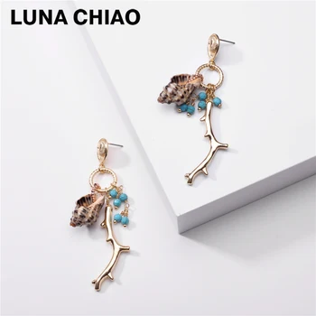 

LUNA CHIAO 2020 Summer Vocation Jewelry Shell Conch Branches Drop Statement Earrings for Women