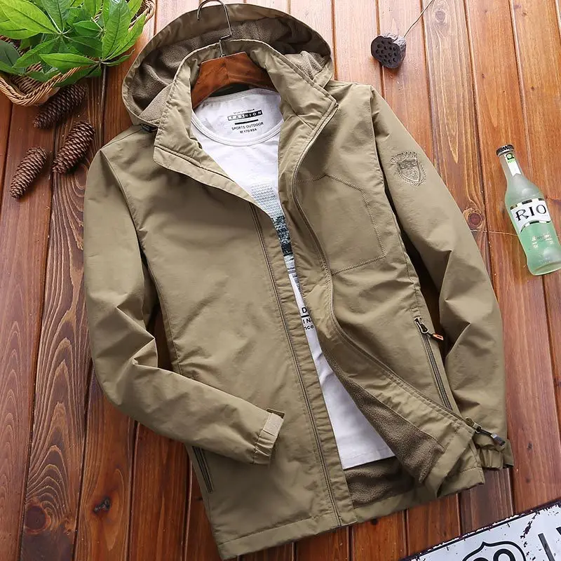 

Office Version 1261c Velvet Lining Cloth Jacket Men Thin Type for Spring And Autumn Large Size Casual Coat Middle-aged Outdoor W
