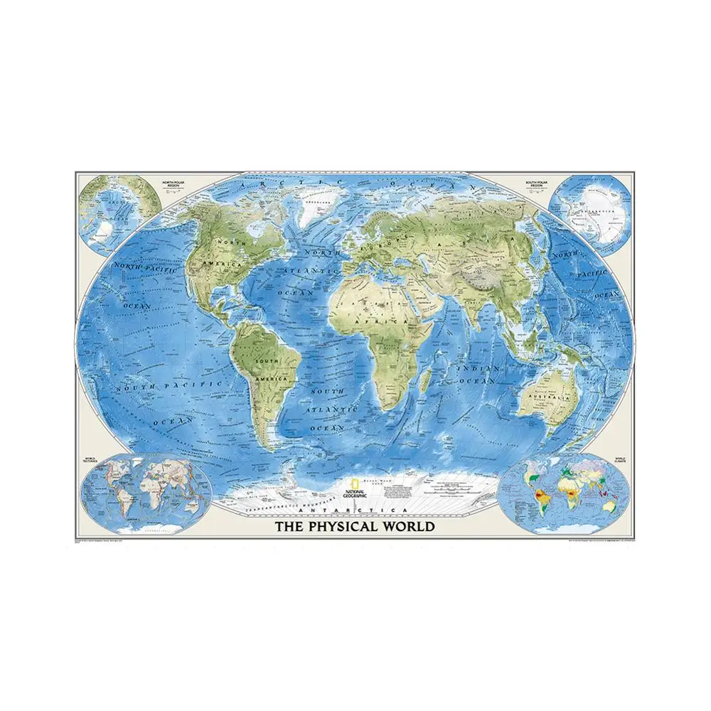 150x225cm Modern Posters and Prints The physical World Map Canvas Painting Wall Art Pictures Living Room Office Home Decoration
