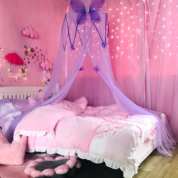 

Girls Hung Kids Mesh Reading Play Canopy Mosquito Net Bed Room Princess Lightweight Round Dome Crib Netting Butterfly