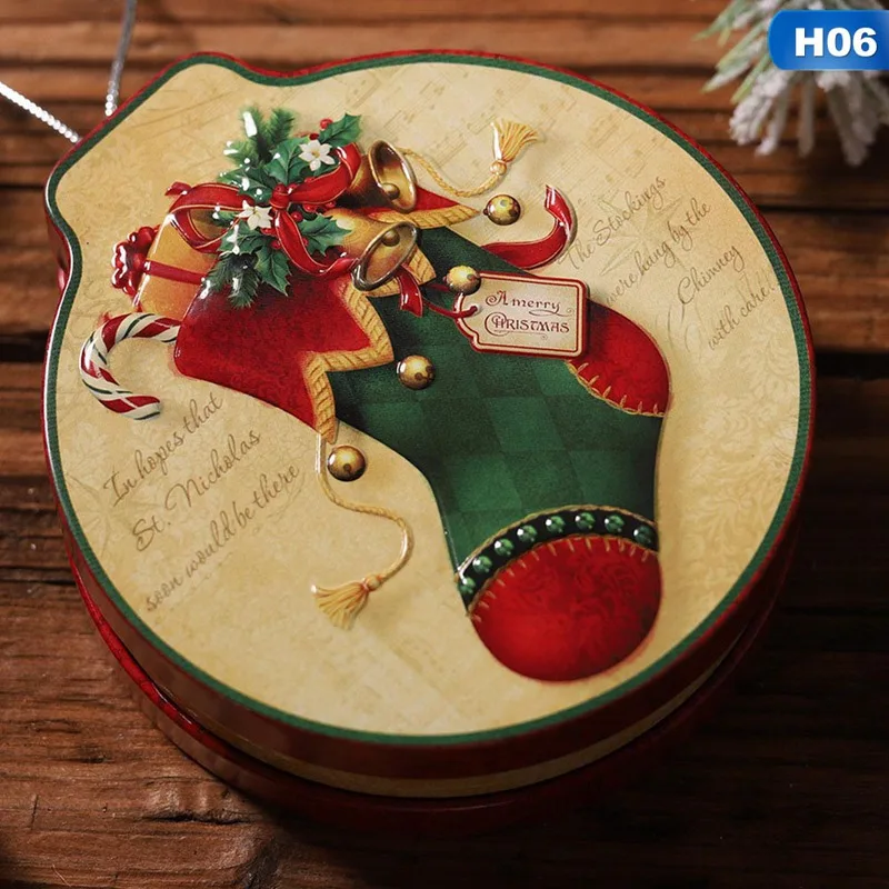 Жестяная банка для конфет детские подарки для рождественской елки орнамент круглая банка для печенья коробка для хранения конфет детский подарок - Цвет: H06