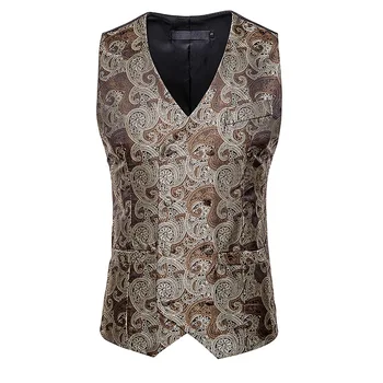 

New style men cashew double breasted printed vest vest vest jacket western hot style business gentleman dinner match and like