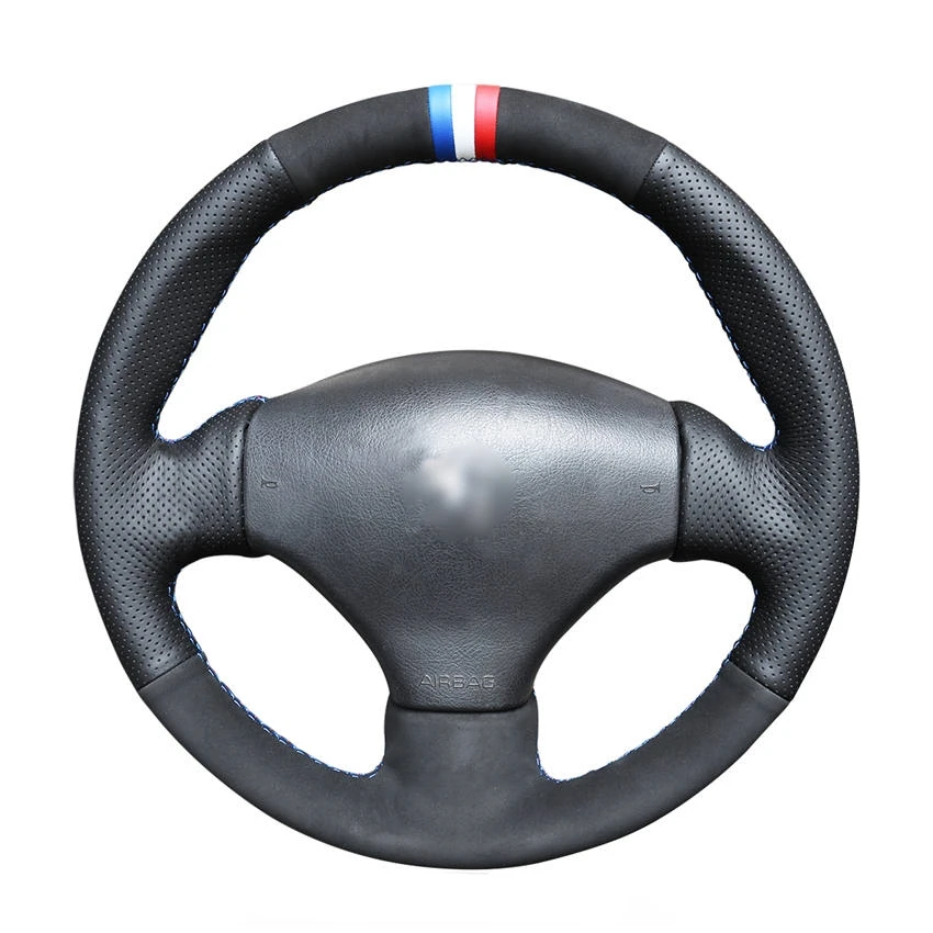 

Hand-stitched Black Leather Suede Car Steering Wheel Cover for Peugeot 206 1998-2005 206 SW 2003-2005 206 CC 2004 2005