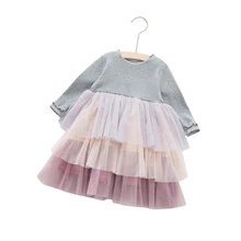 Милое Платье для девочек; осень г.; Детские платья с длинными рукавами для маленьких девочек; хлопковая сетчатая одежда для детей; многослойное платье принцессы