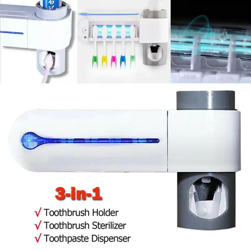 

Antibacteria UV Toothbrush Holder Automatic Toothpaste Dispenser Sterilize Home Cleaner Sterilize Bathroom Accessories Set