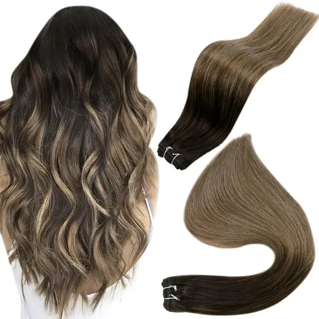 Full Shine Human Hair Weft Extensions Hair Bundles Ombre Blonde Color 100g Sew In Silky Straight Remy Skin Double Weft For Salon 2 8