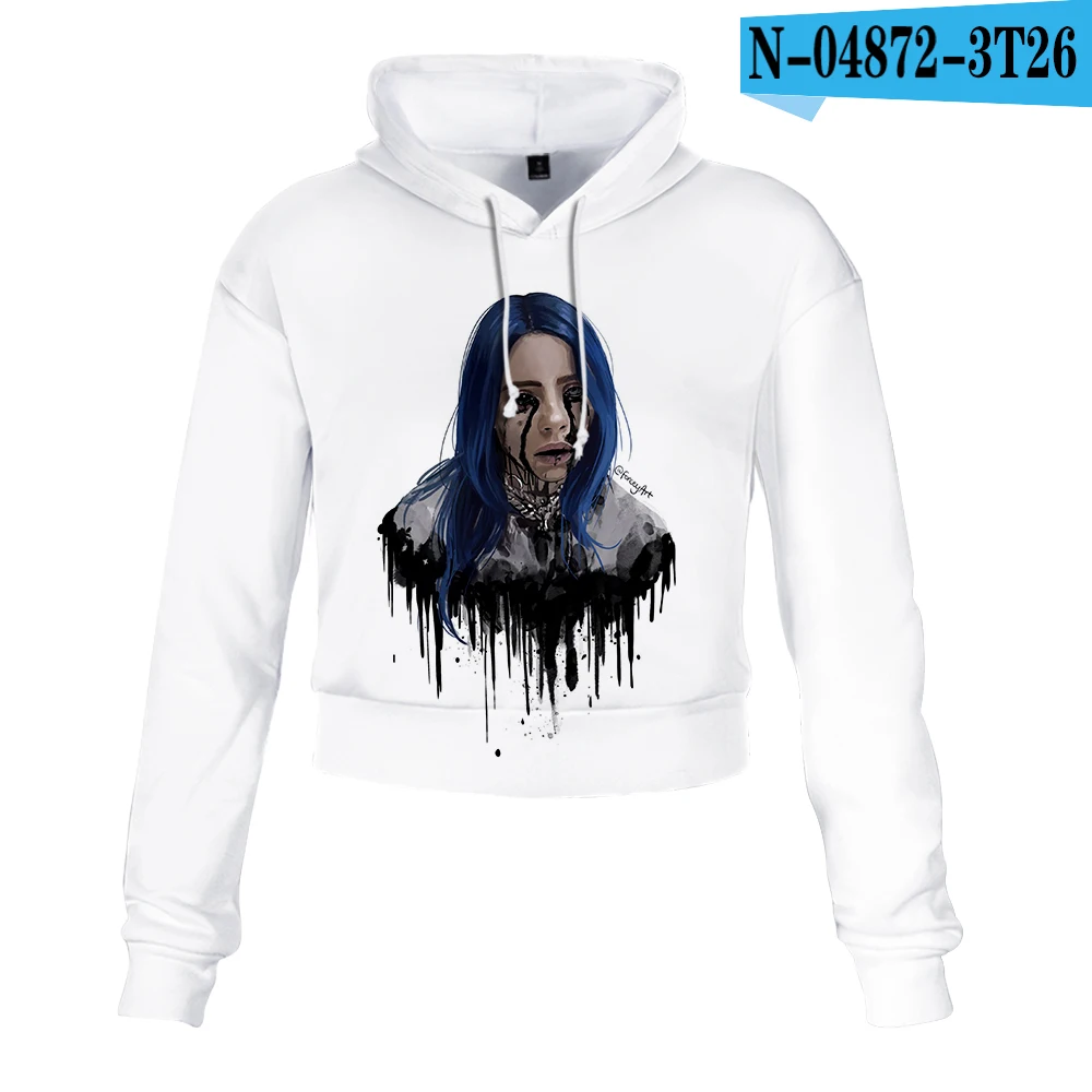 Новинка, короткий топ Billie Eilish, Женская Повседневная весенняя одежда,, короткие сексуальные толстовки с капюшоном, уличная одежда для пупка - Цвет: 06