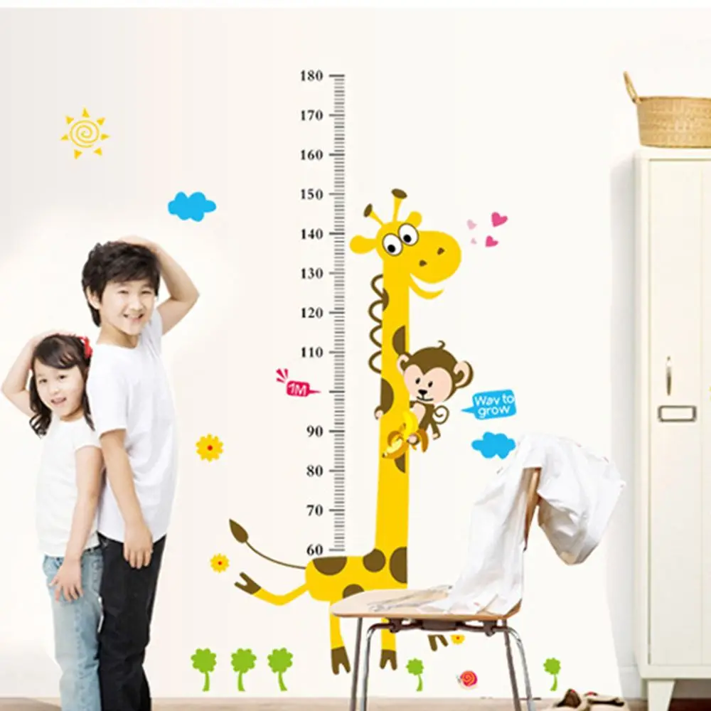 giraffe and monkey 1 шт., детские настенные Стикеры для измерения роста, Мультяшные животные, медведь, лазание, дерево, виниловые обои, декор для комнаты, настенные наклейки, искусство - Цвет: giraffe and monkey