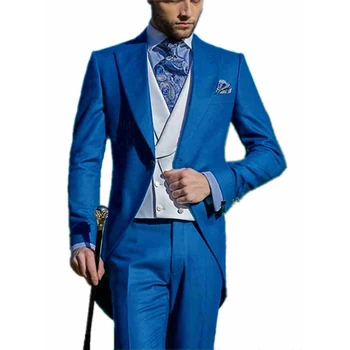 

[XZ20] 3 Pieces Mens Handsome Tailcoat Suits For Wedding Prom Double Breasted Waistcoat Big Tail Blazer Jacket Tuxedo Business